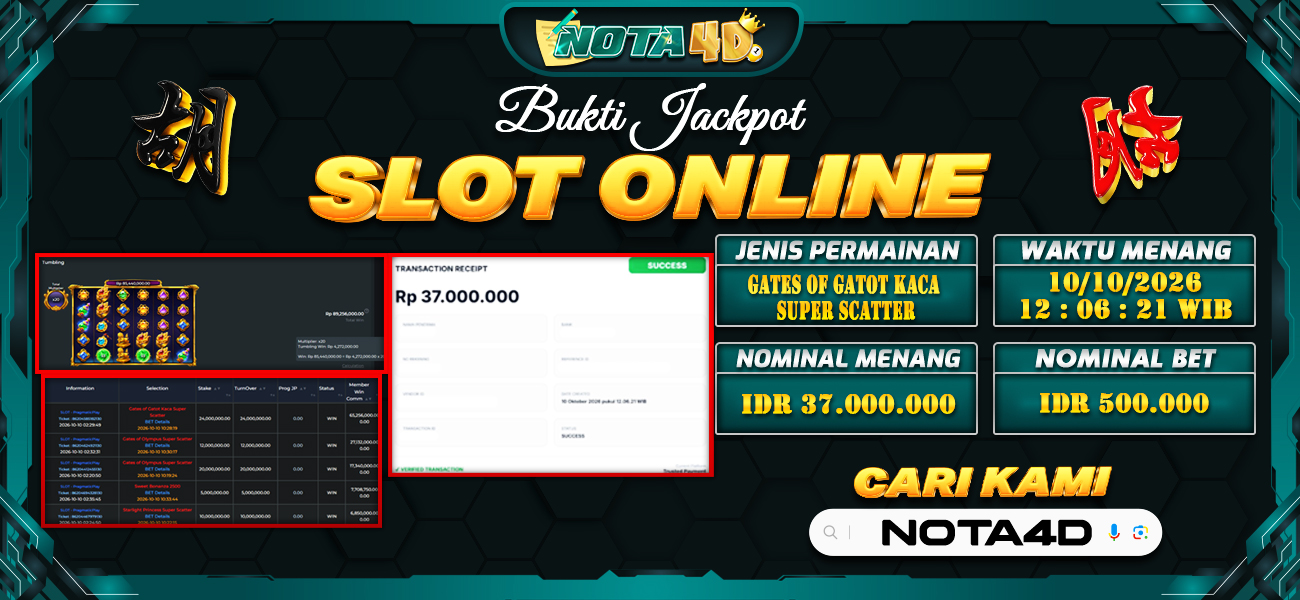 Bukti Kemenangan Besar Dibayar lunas Member NOTA4D RP 37.000.000, 10 Oktober 2026