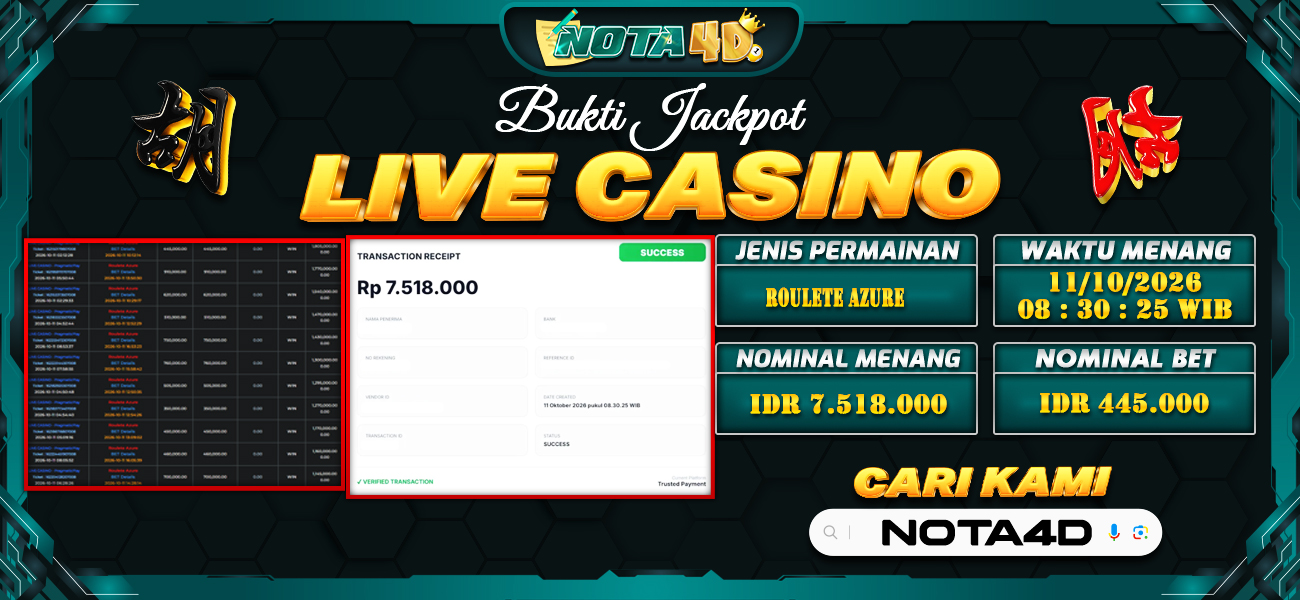 Bukti Kemenangan Besar Dibayar lunas Member NOTA4D RP 7.518.000, 11 Oktober 2026