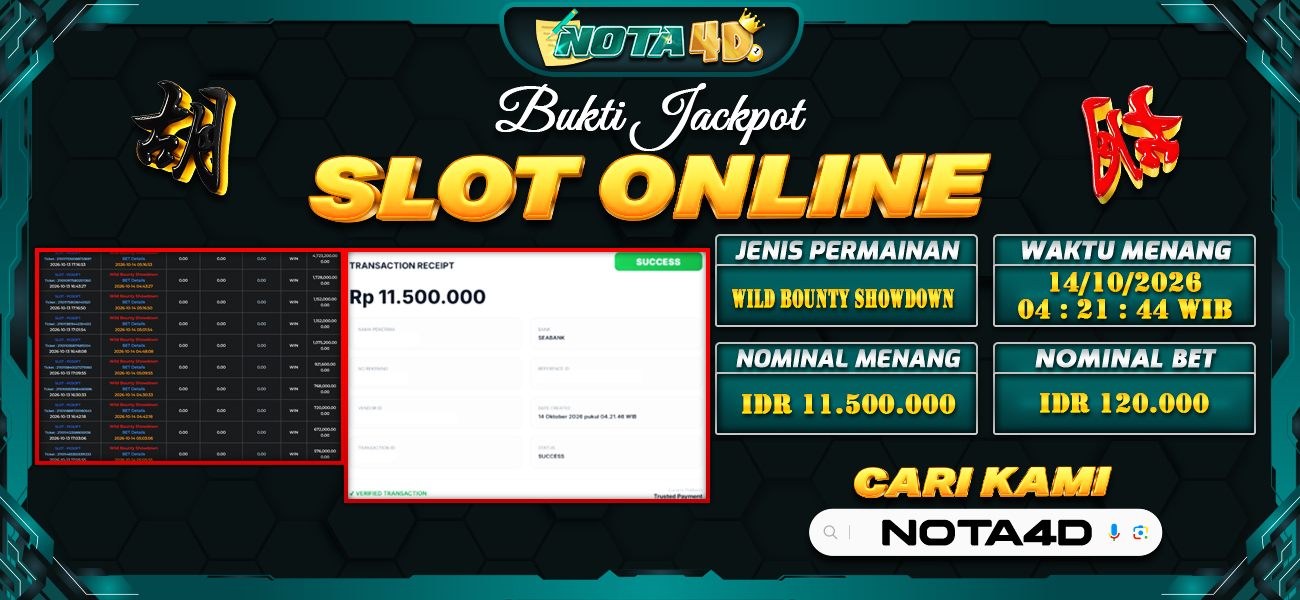 Bukti Kemenangan Besar Dibayar lunas Member NOTA4D RP 11.500.000, 14 Oktober 2026