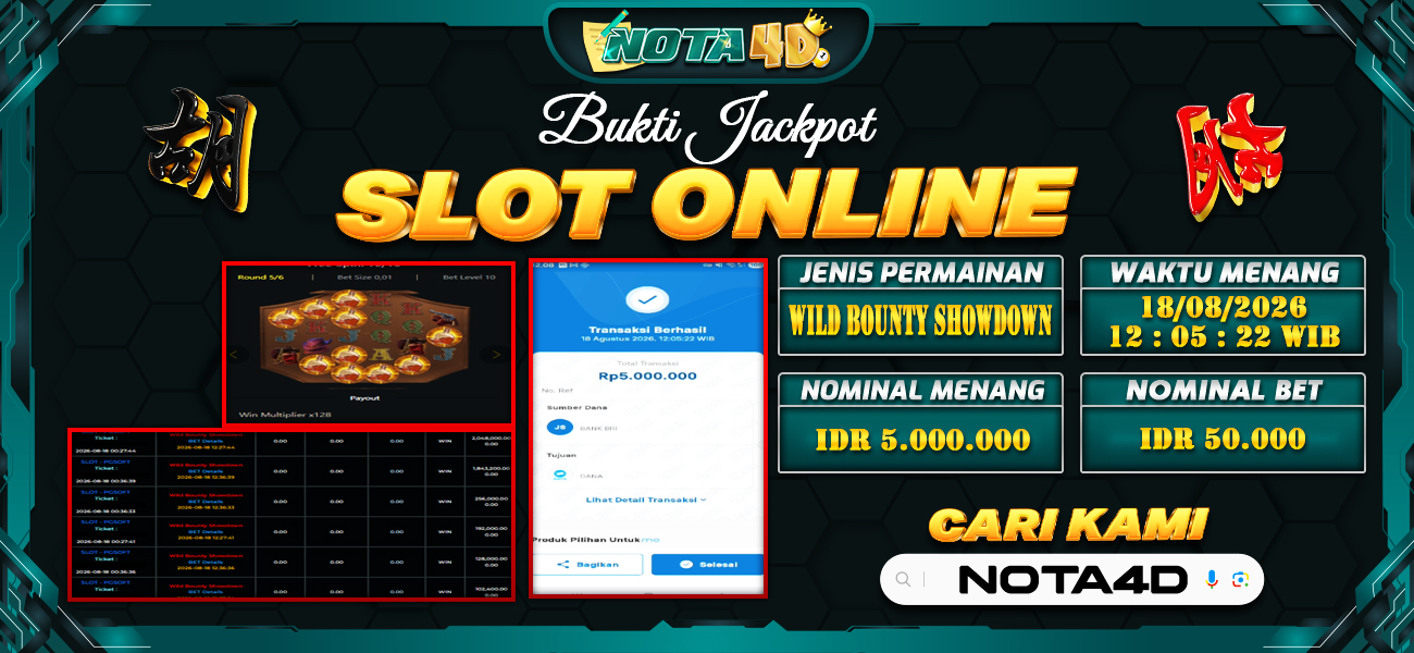 Bukti Kemenangan Besar Dibayar lunas Member NOTA4D RP 5.000.000, 18 Agustus 2026
