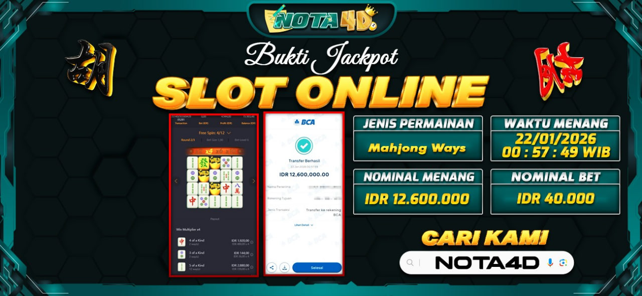 Bukti Kemenangan Besar Dibayar lunas Member NOTA4D RP 12.600.000, 22 Januari 2026