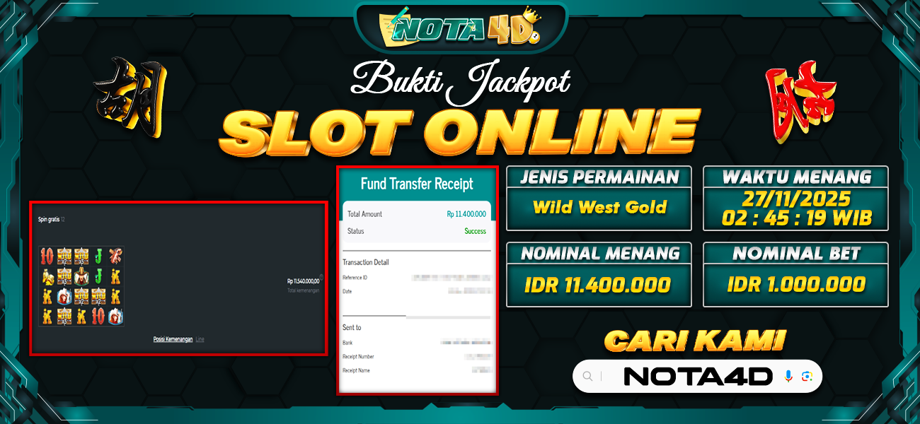 Bukti Kemenangan Besar Dibayar lunas Member NOTA4D RP 11.400.000, 27 November 2025