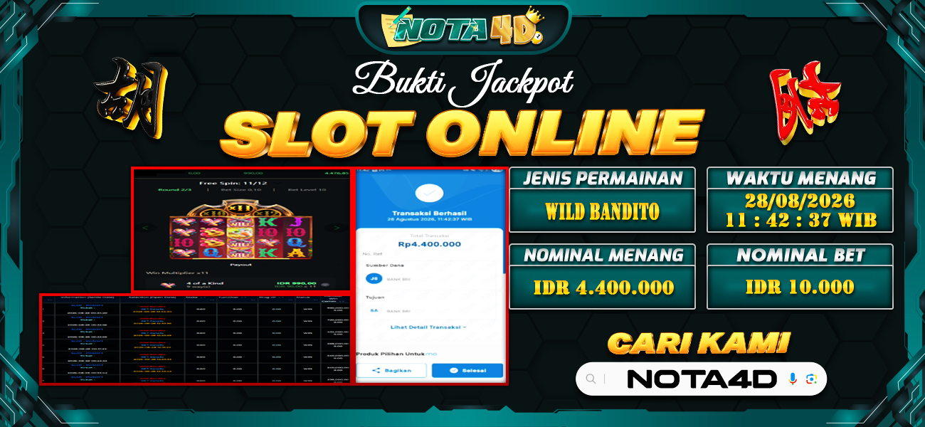 Bukti Kemenangan Besar Dibayar lunas Member NOTA4D RP 4.400.000, 28 Agustus 2026