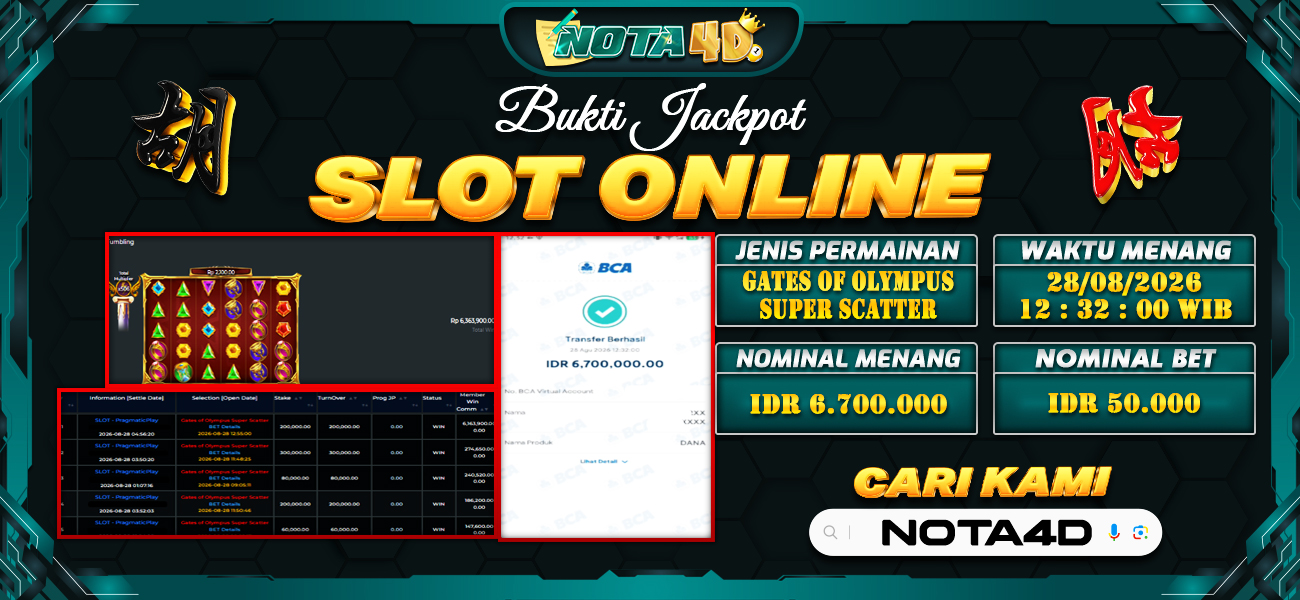 Bukti Kemenangan Besar Dibayar lunas Member NOTA4D RP 6.700.000, 28 Agustus 2026
