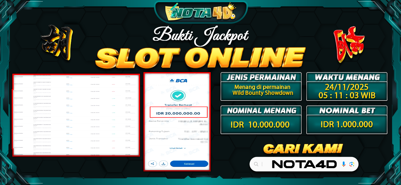 Bukti Kemenangan Besar Dibayar lunas Member NOTA4D RP 10.000.000, 28 November 2025