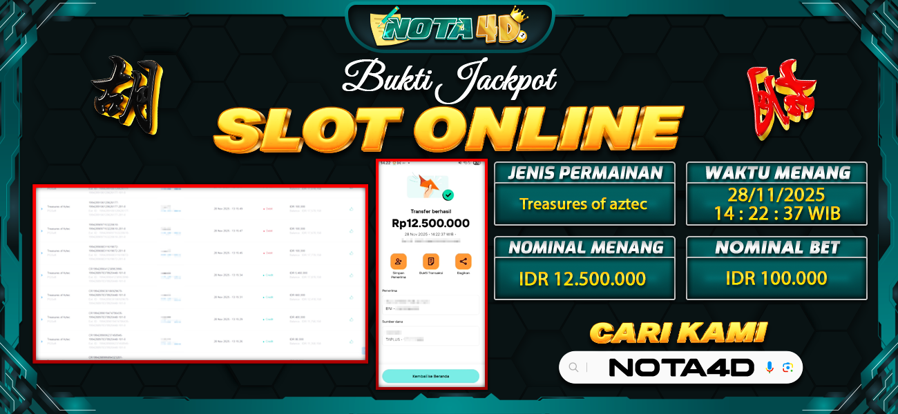 Bukti Kemenangan Besar Dibayar lunas Member NOTA4D RP 12.500.000, 28 November 2025